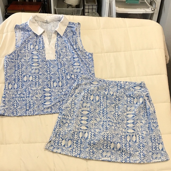 Sigrid Olsen Pants - Sigrid Olsen Blue and White Patterned Skort Set